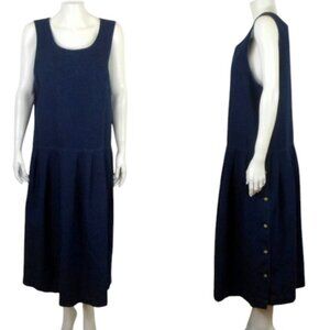Vintage NORMAN Dark Wash Blue Denim Jumper Pinafore Midi Dress